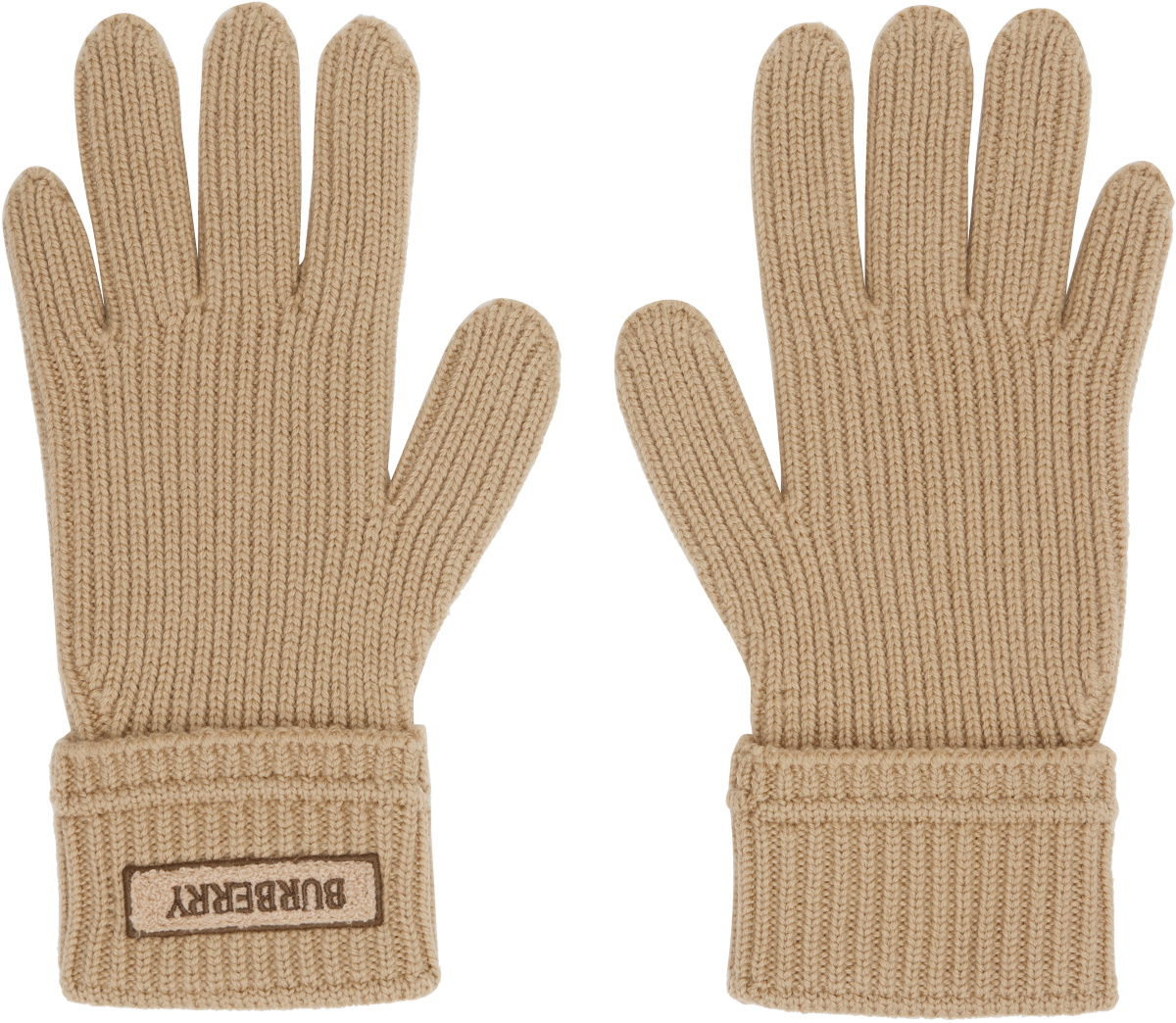 Burberry Beige Logo Patch Wool Gloves