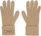 Burberry Beige Logo Patch Wool Gloves