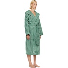 Tekla Green & White Terry Hooded Bathrobe