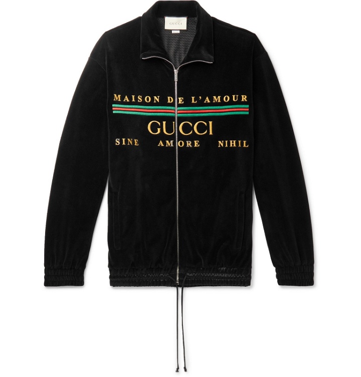 Photo: Gucci - Logo-Embroidered Cotton-Blend Velvet Zip-Up Sweatshirt - Black