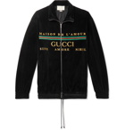 Gucci - Logo-Embroidered Cotton-Blend Velvet Zip-Up Sweatshirt - Black