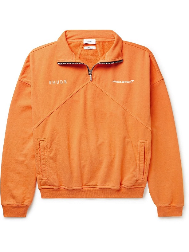 Photo: Rhude - McLaren Trackside Oversized Cotton-Jersey Half-Zip Sweatshirt - Orange