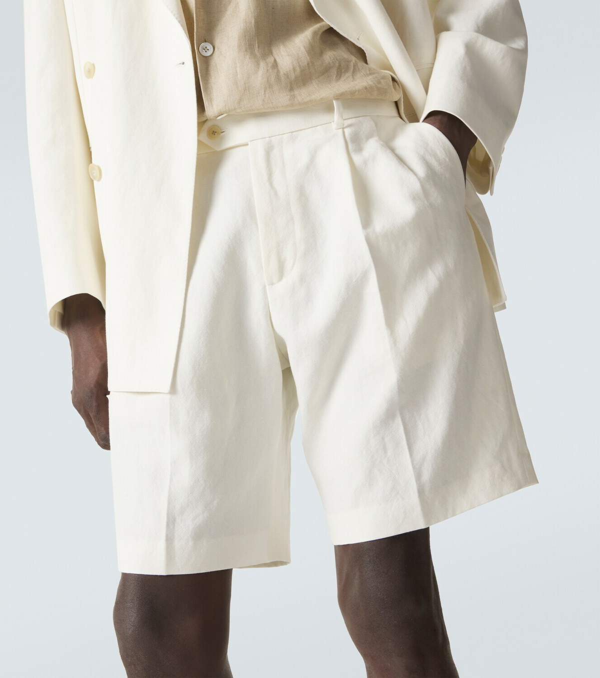 Auralee Pleated wool, cotton, and linen shorts Auralee