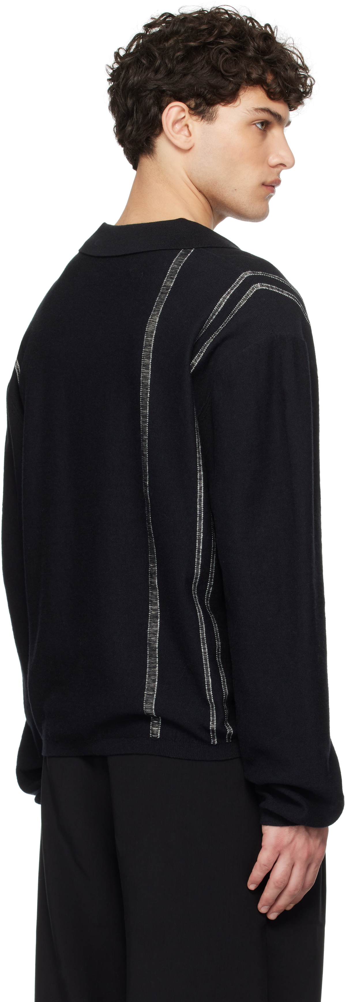 COMMAS Black Yarn Stripe Collared Cardigan