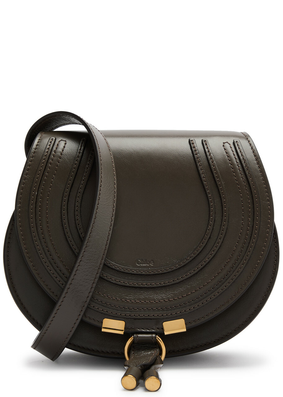 Chloe Marcie Small Glossed Leather Saddle bag - Dark Grey - One Size