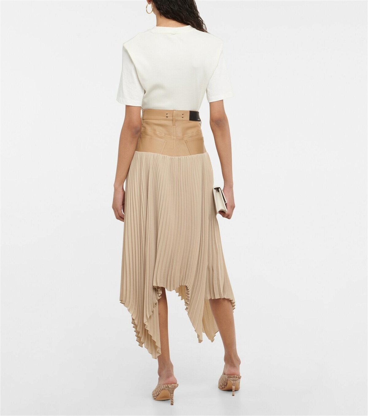 Amiri - Pleated satin and leather midi skirt Amiri