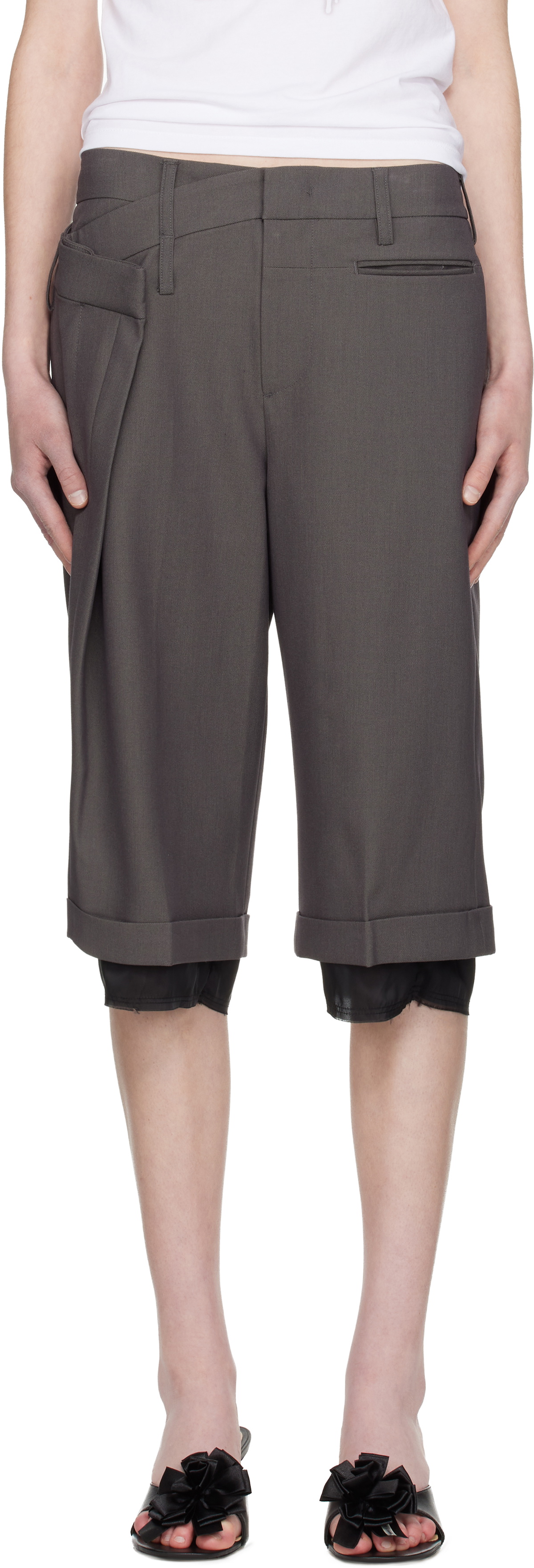 OPEN YY Gray Wrap Over Shorts