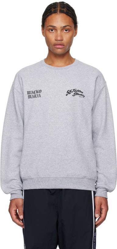 Photo: WACKO MARIA Gray 56 Tattoo Studio Edition Crew Neck Sweatshirt