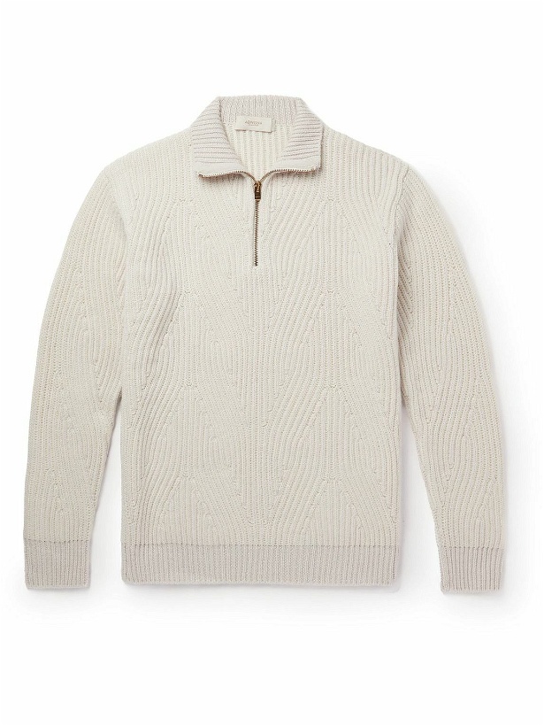 Photo: Agnona - Ribbed Cashmere Half-Zip Sweater - White