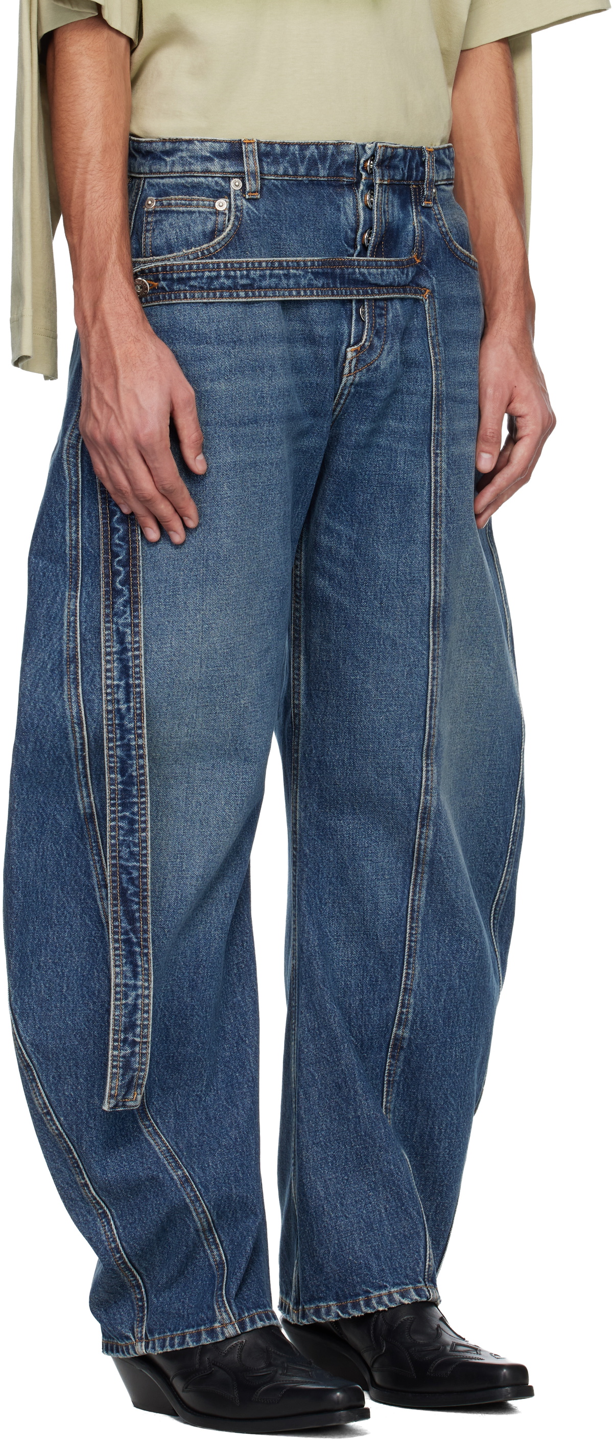 Jean Paul Gaultier Blue 'The Denim Strap' Jeans