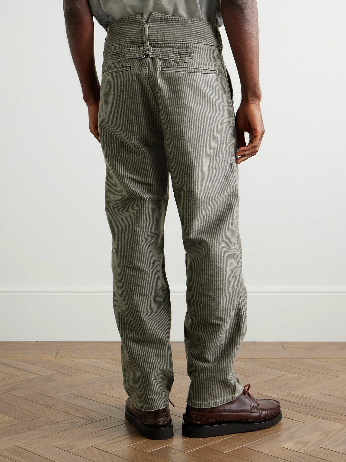 Visvim - Pastoral Straight-Leg Panelled Striped Cotton-Moleskin Trousers - Gray