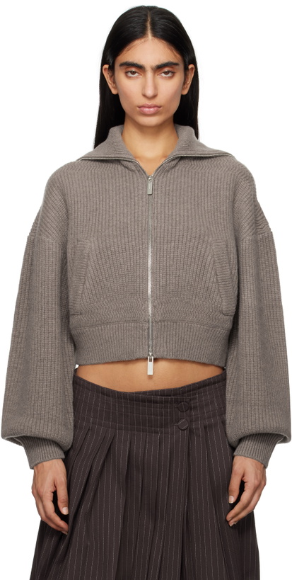 Photo: REMAIN Birger Christensen Taupe Knitted Cropper Bomber Sweater