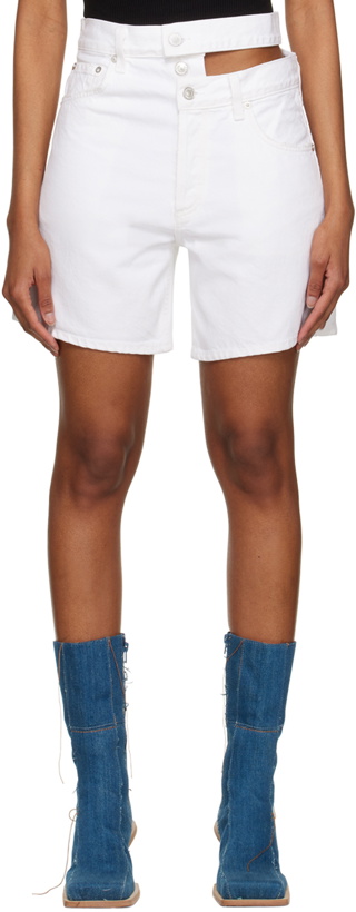 Photo: AGOLDE White Broken Waistband Denim Shorts