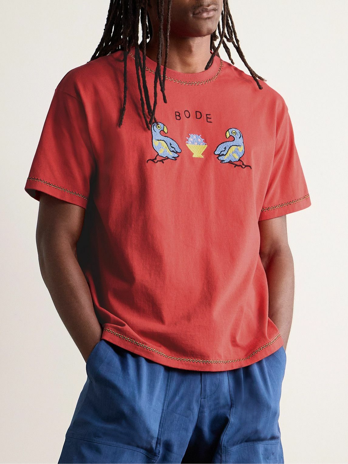 BODE - Twin Parakeet Logo-Embroidered Cotton-Jersey T-Shirt