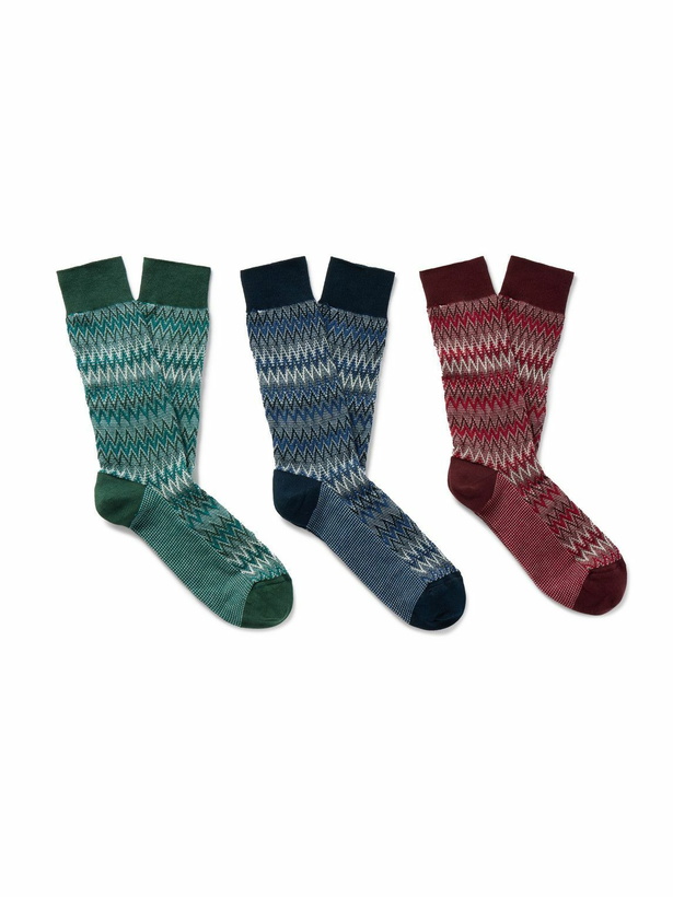 Photo: Missoni - Three-Pack Crochet-Knit Cotton-Blend Socks - Multi