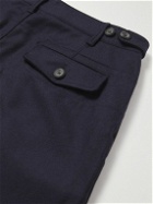 Drake's - Tapered Pleated Wool-Flannel Trousers - Blue
