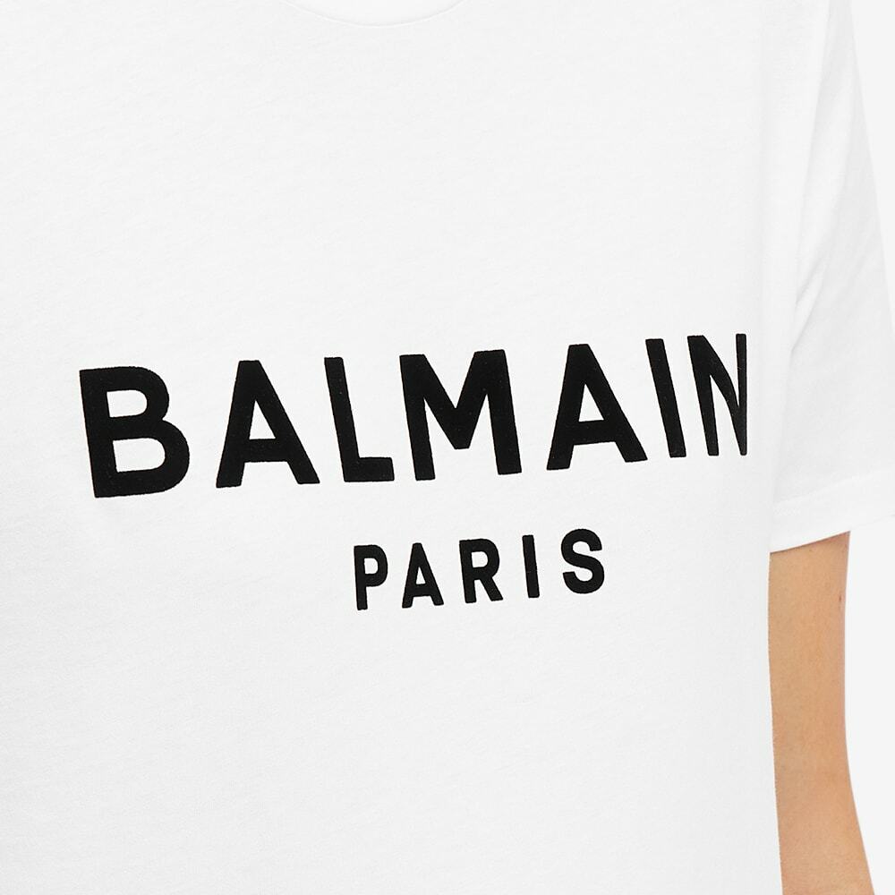 Balmain Women's Flock Logo T-Shirt in White/Black Balmain