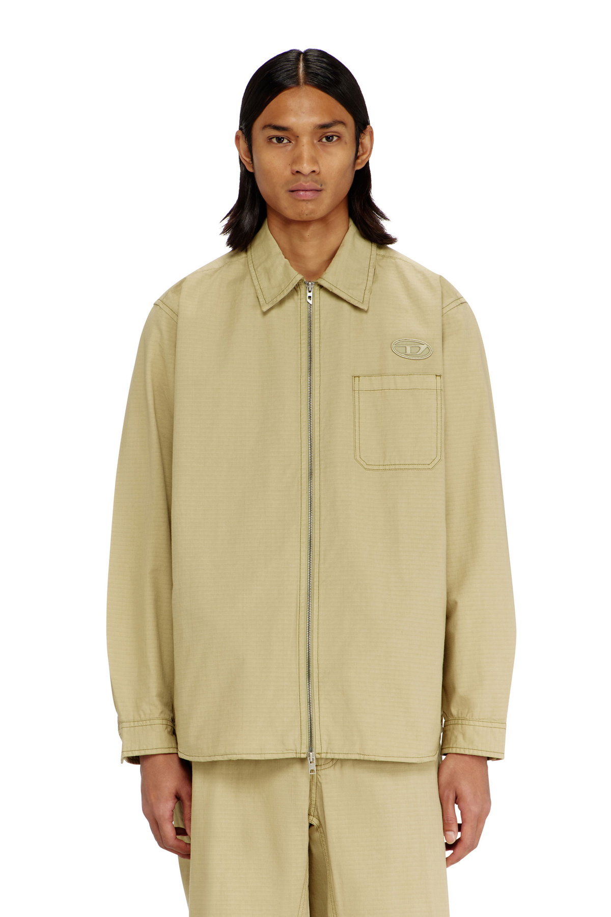 Diesel Ripstop shirt with zip closure - Shirts Mens in Beige Diesel