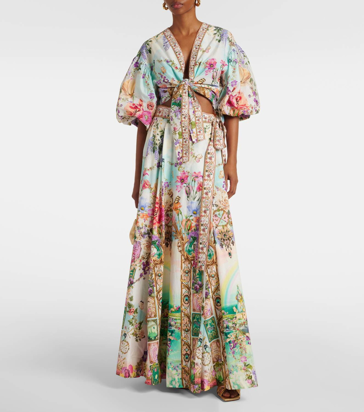 Camilla Printed cotton wrap skirt