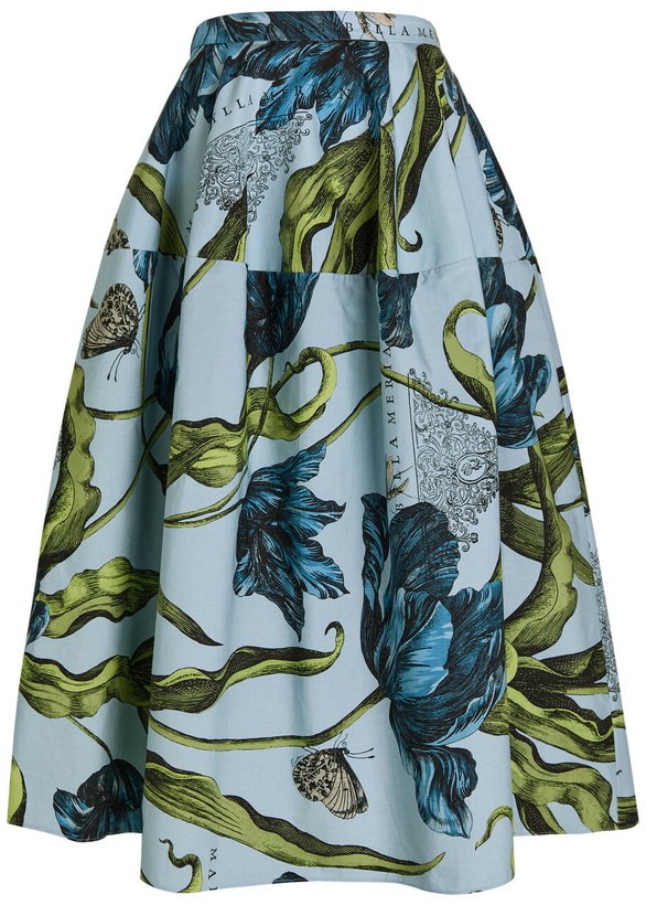 Photo: Erdem Printed Cotton-poplin Midi Skirt Blue