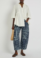 Free People Good Luck Printed Barrel-leg Jeans Blue