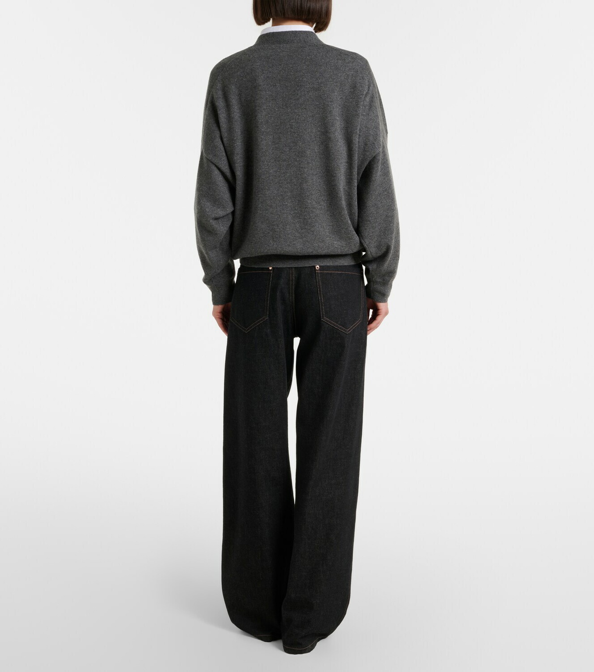 Brunello Cucinelli Leather-trimmed wide-leg jeans