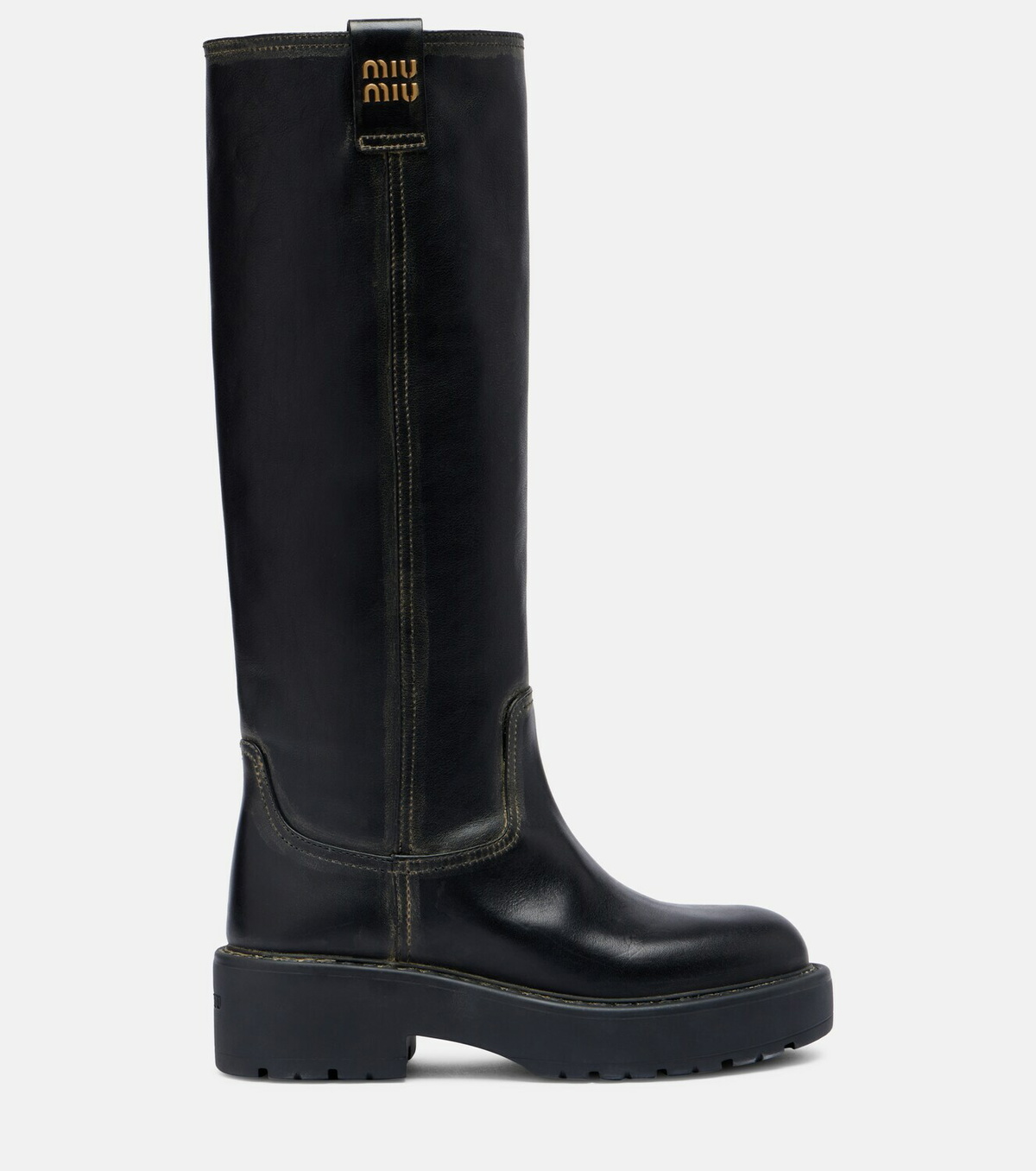 Miu Miu Logo leather knee-high boots
