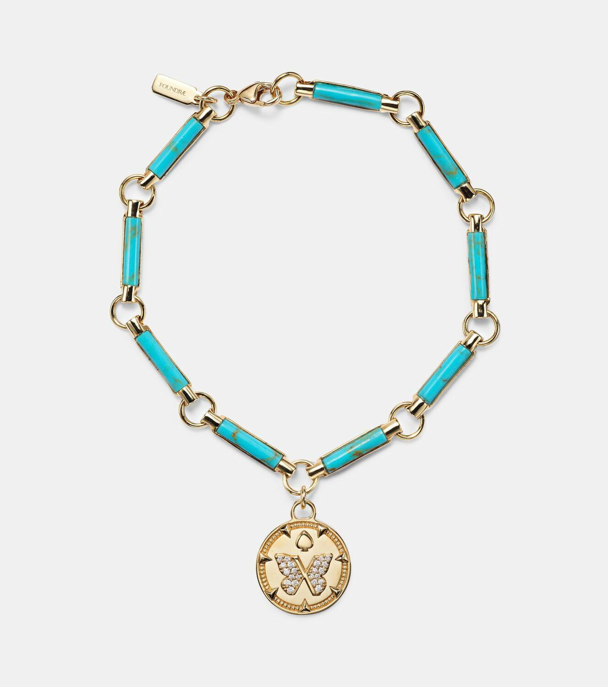 FoundRae Reverie Element 18kt gold chain bracelet with turquoise and diamonds