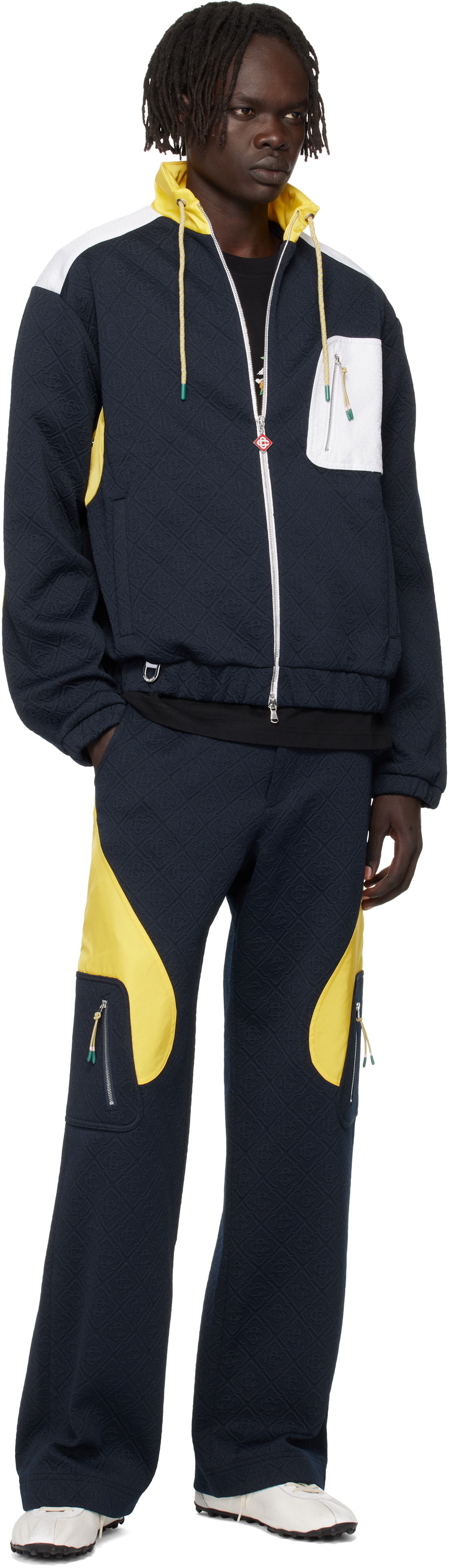 Casablanca Navy & Yellow Jacquard Nylon Cargo Pants