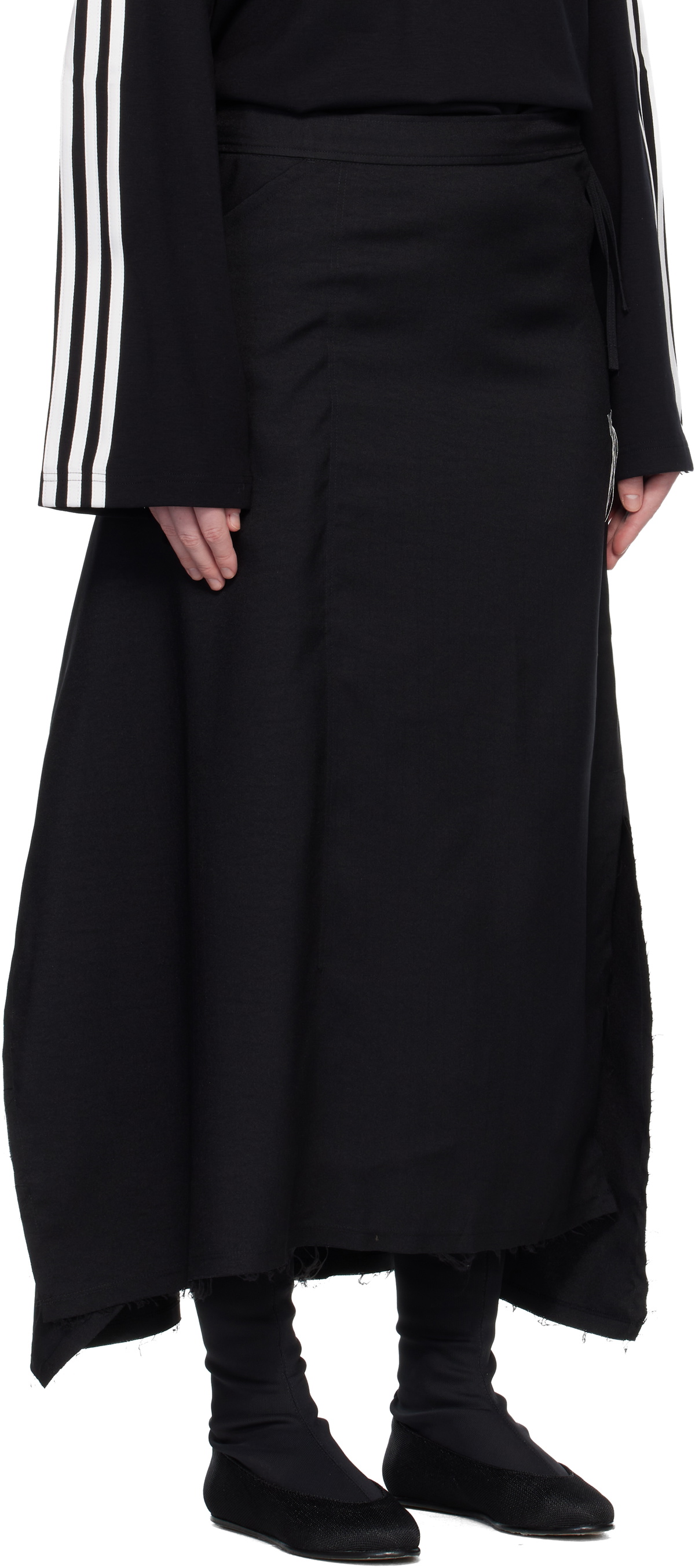 Y-3 Black Sport Uniform Raw Cut 3 Stripes Midi Skirt