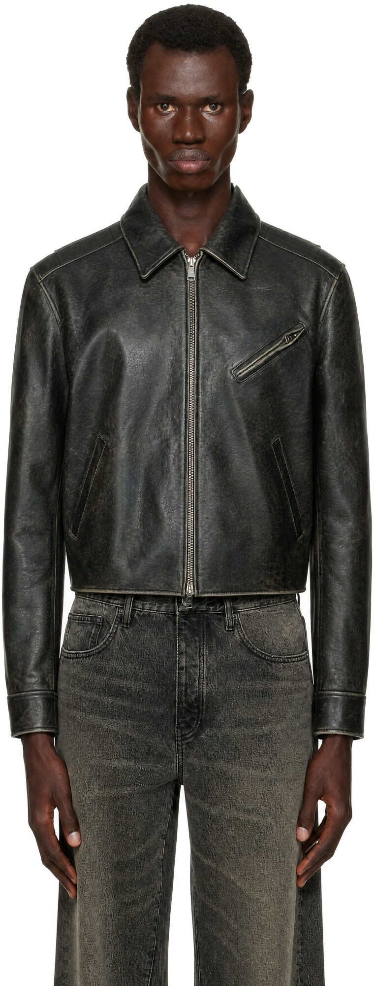 COOR Black Cow Washed Leather Biker Jacket