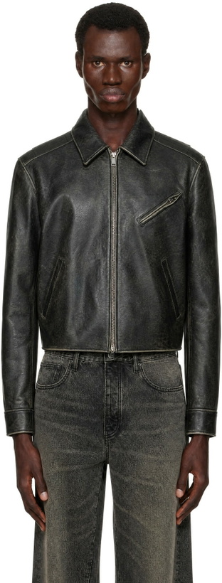 Photo: COOR Black Cow Washed Leather Biker Jacket