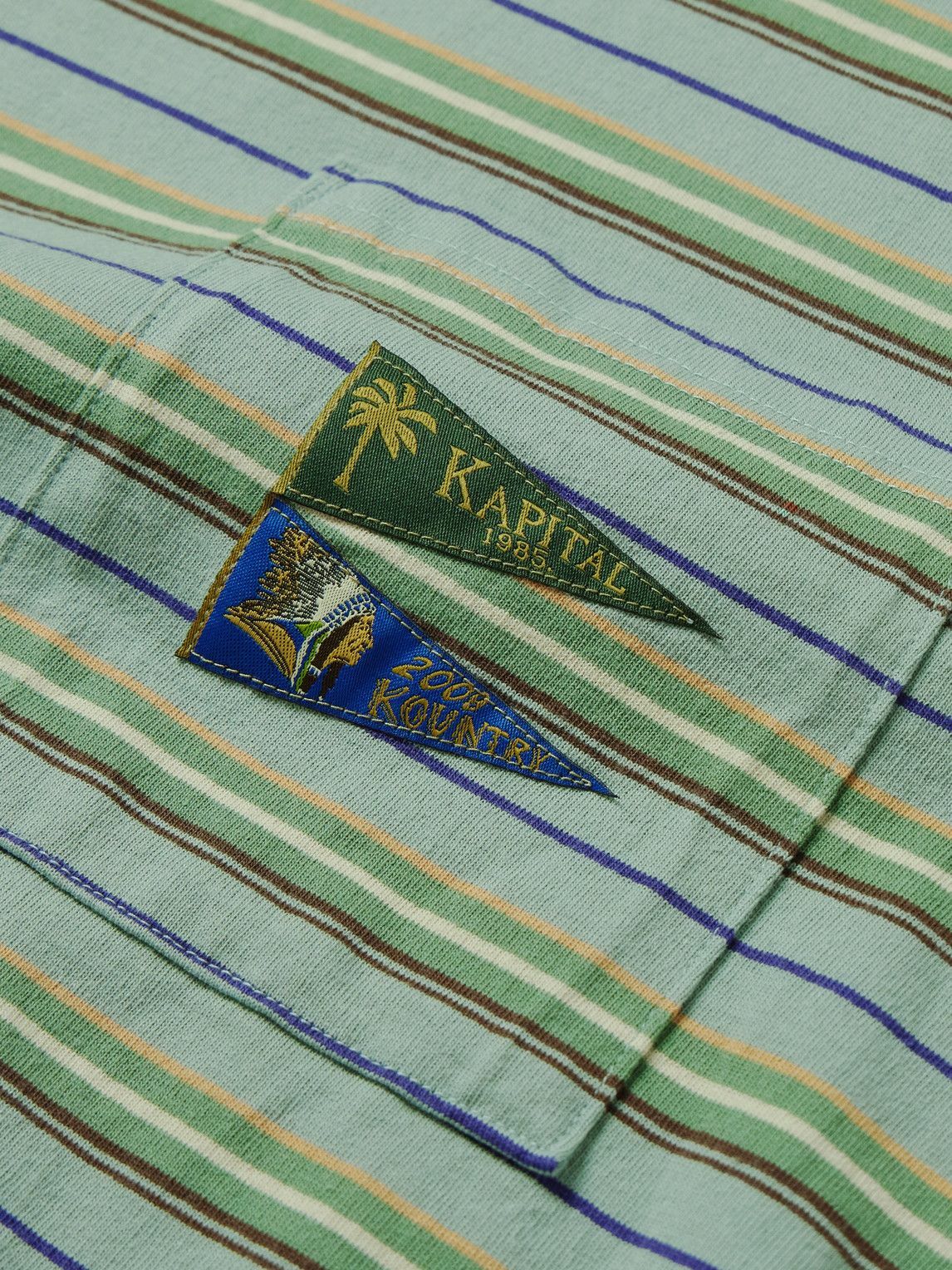 KAPITAL - Logo-Appliquéd Striped Cotton-Jersey T-Shirt - Green KAPITAL