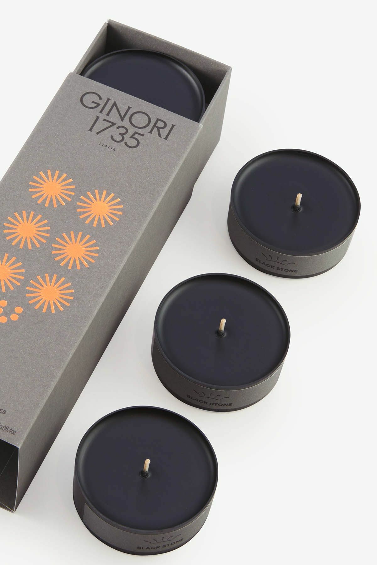 GINORI 1735 black stone scented tea light candles refill 