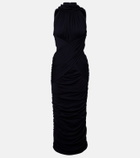 Balmain Ruched wool jersey midi dress