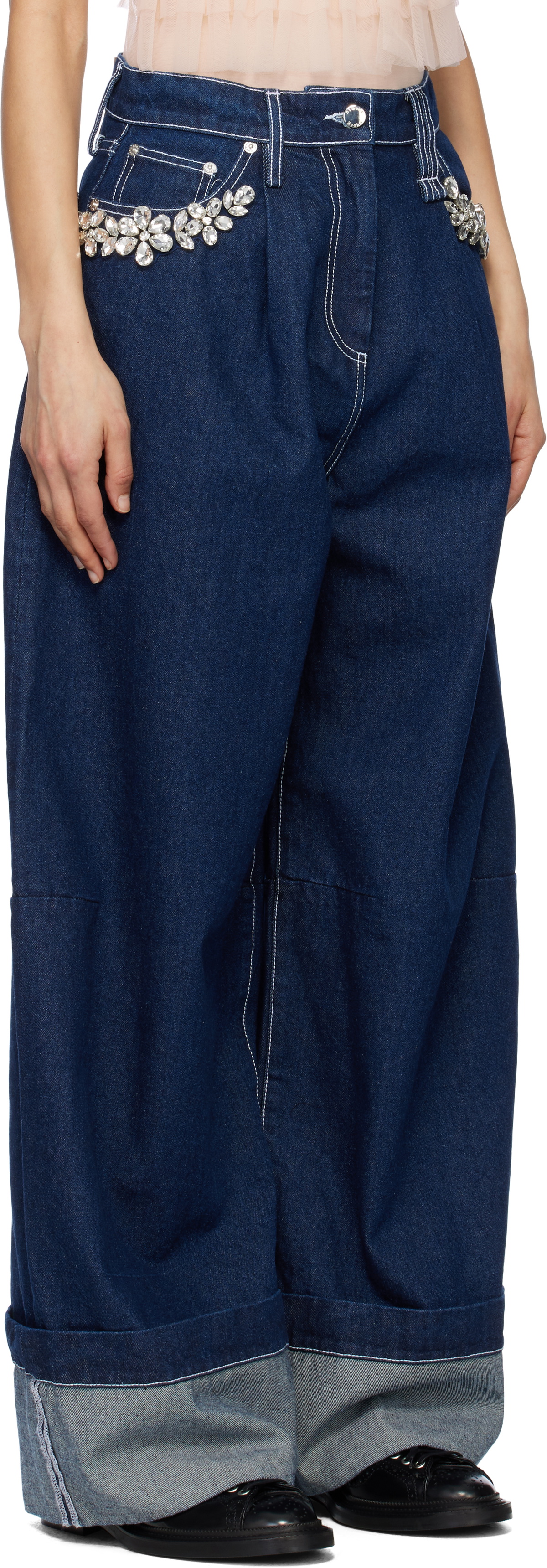 Simone Rocha Navy Turbo Embellished Puddle Jeans Simone Rocha