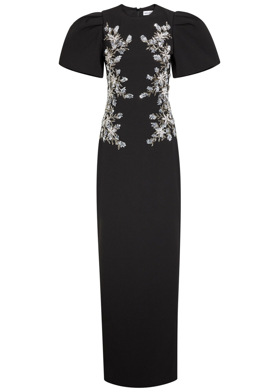 Rebecca Vallance Zephyr Embellished Crepe Gown Black