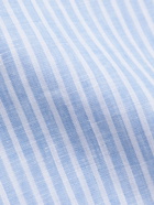 PURDEY - Button-Down Collar Striped Linen Shirt - Blue