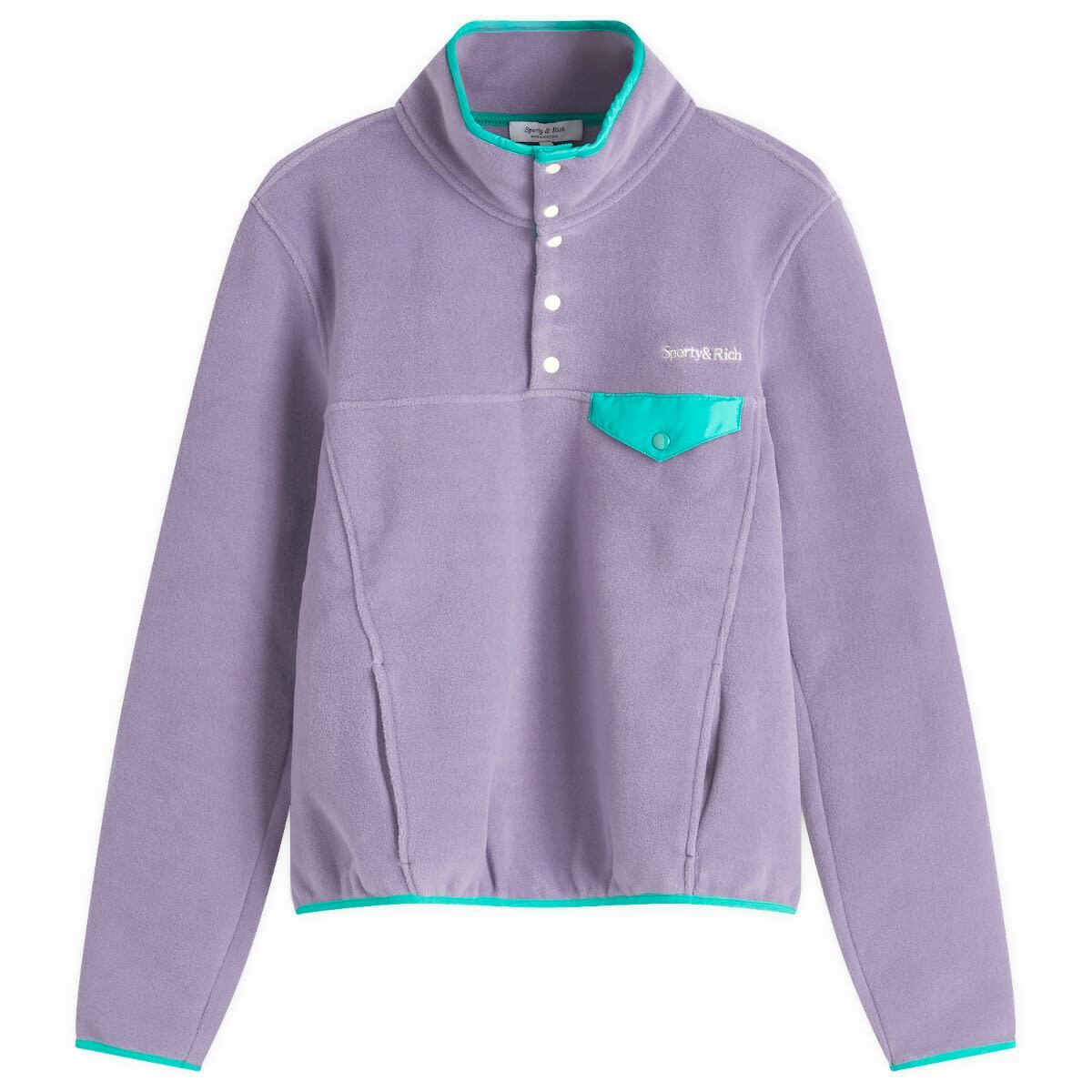 Sporty & Rich Women's Serif Logo Polar Sweatshirt in Dusty Grape Spring Green/Cream