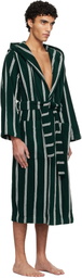 Tekla Green & White Terry Hooded Bathrobe