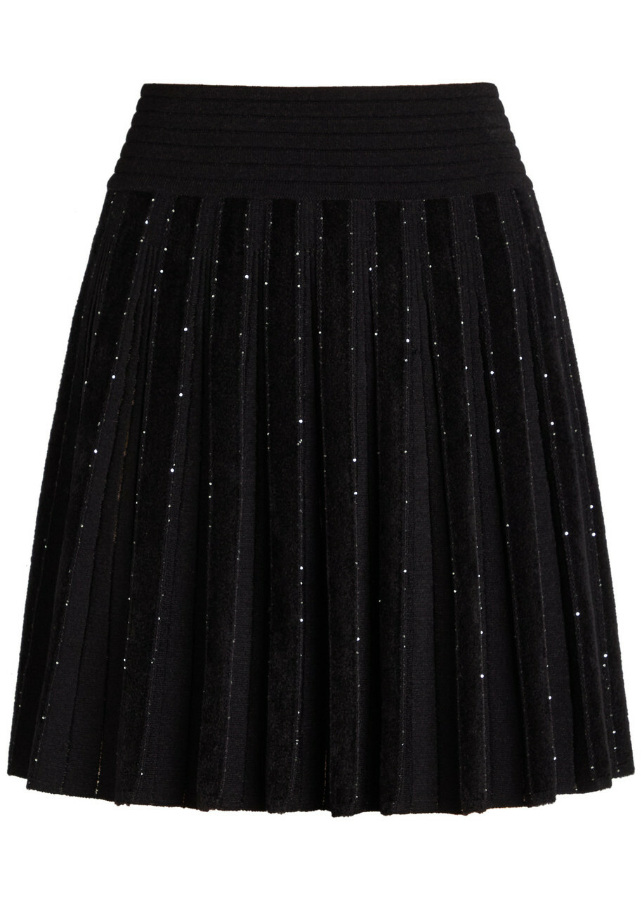 Balmain Sequin-embellished Stretch-knit Mini Skirt Black And Silver