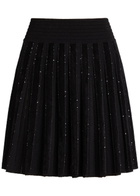 Balmain Sequin-embellished Stretch-knit Mini Skirt Black And Silver
