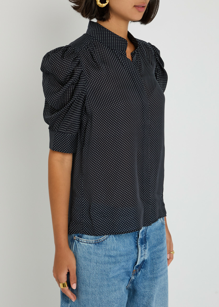 Frame The Gillian Polka-dot Silk-chiffon Blouse Navy