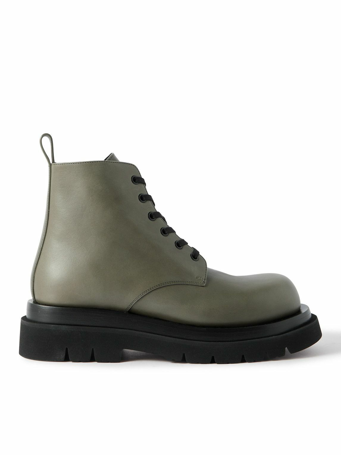 Bottega Lug Leather Boots Green Bottega
