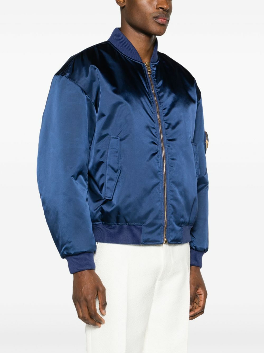 Gucci Blue Appliquéd Satin Bomber Jacket Gucci