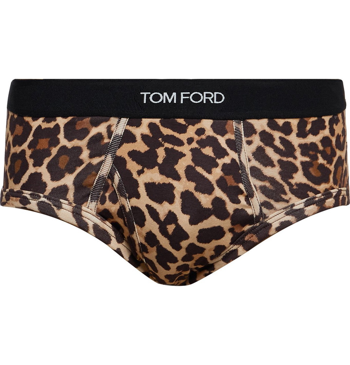 Photo: TOM FORD - Leopard-Print Stretch-Cotton Briefs - Brown