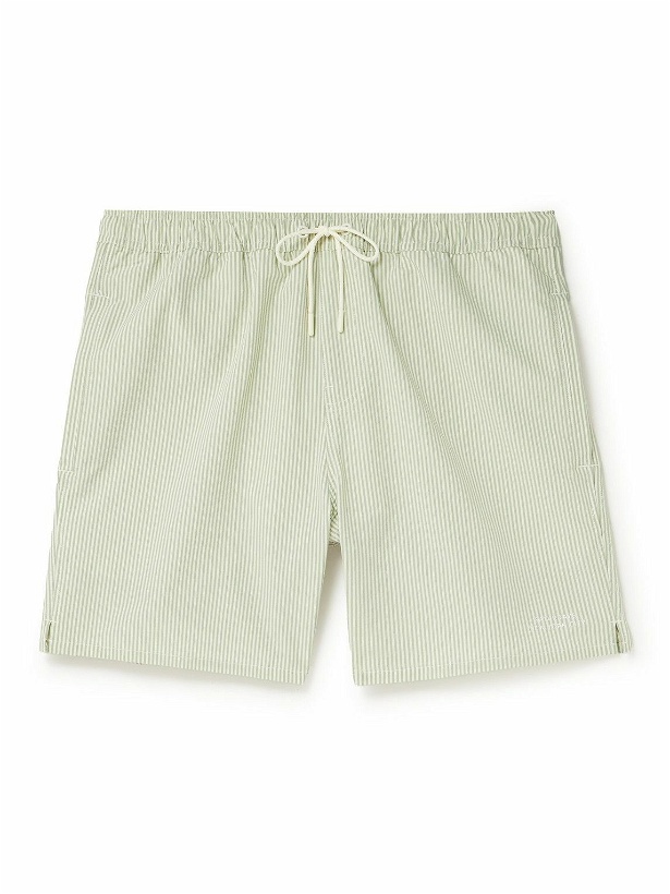 Photo: Saturdays NYC - Timothy Straight-Leg Mid-Length Striped Seersucker Swim Shorts - Green