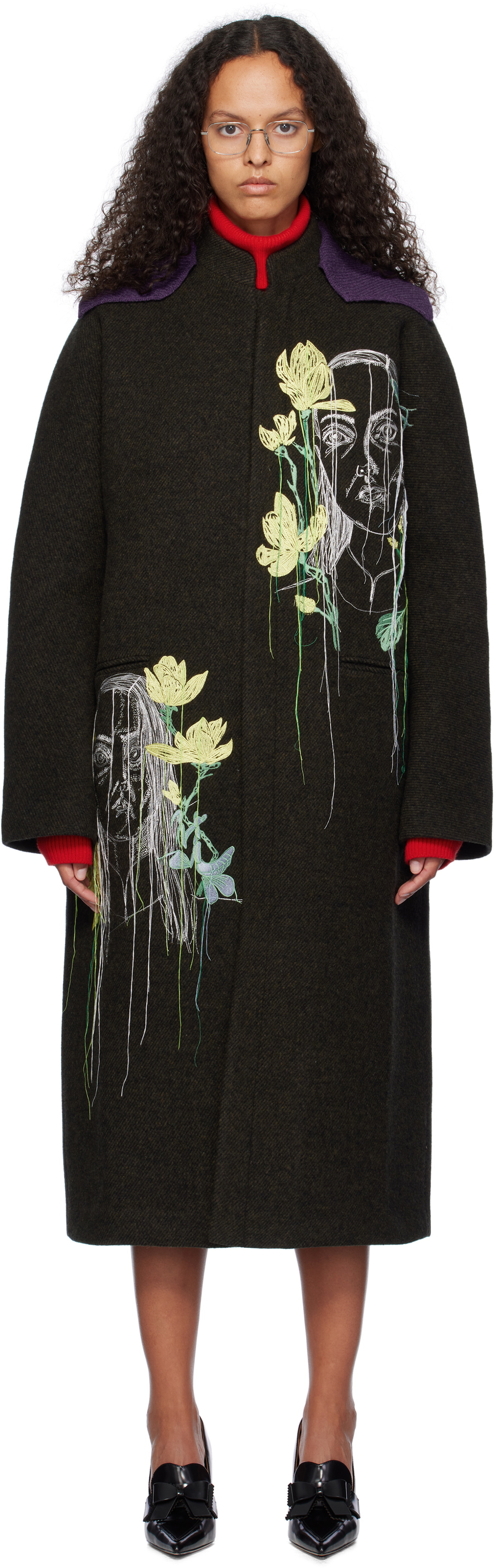 AO Yes Khaki Embroidered Coat
