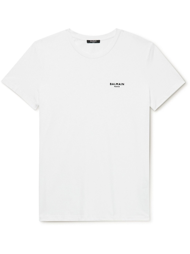 Photo: Balmain - Logo-Flocked Cotton-Jersey T-Shirt - White