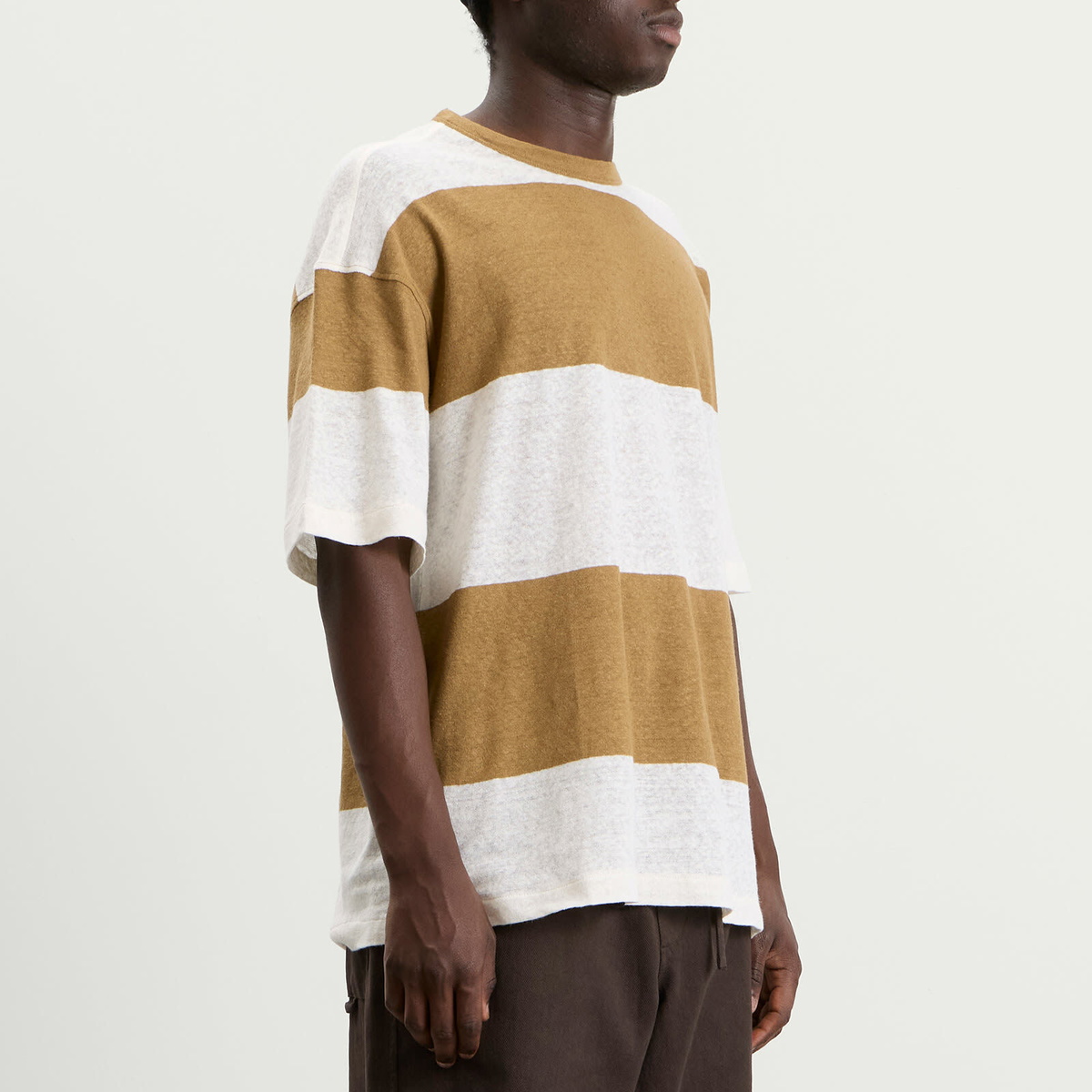 YMC Men's Triple T Shirt in Taupe/Off White